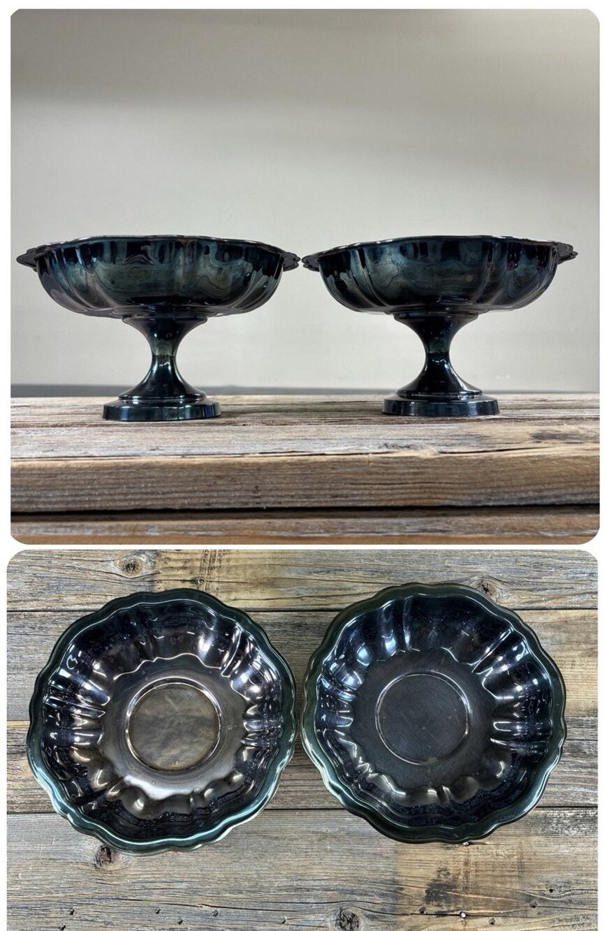 2) Vintage Oneida Silverplate Small Pedestal Footed Candy Dish Compote Bowl USA